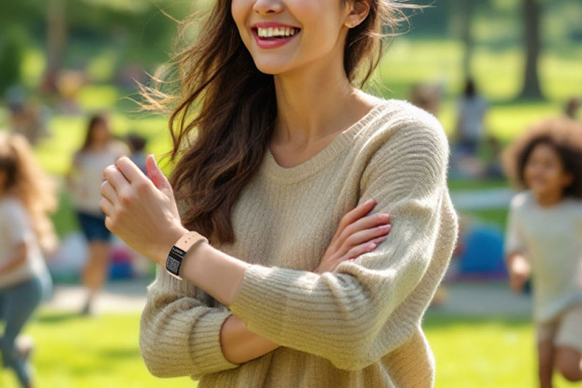 Woman wearing wristband in park